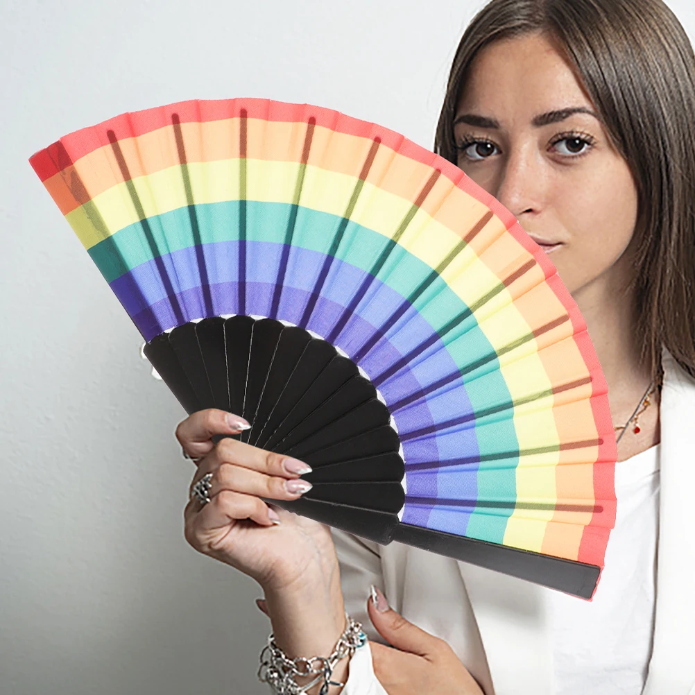 

3Pcs Rainbow Folding Fans Vibrant Colors Portable Hand Fan Perfect Photo Props Durable Handle Rainbow Fan Dance Folding Fans