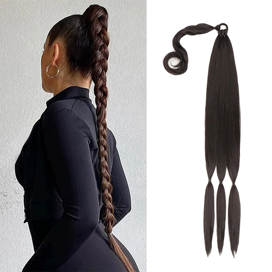 1 Item 80 Cm Female Synthetic Big Braid Ponytail Long Braided Braid Ponytail Hair Extension Three-strand Braid (80 Cm 1 Item) Ha