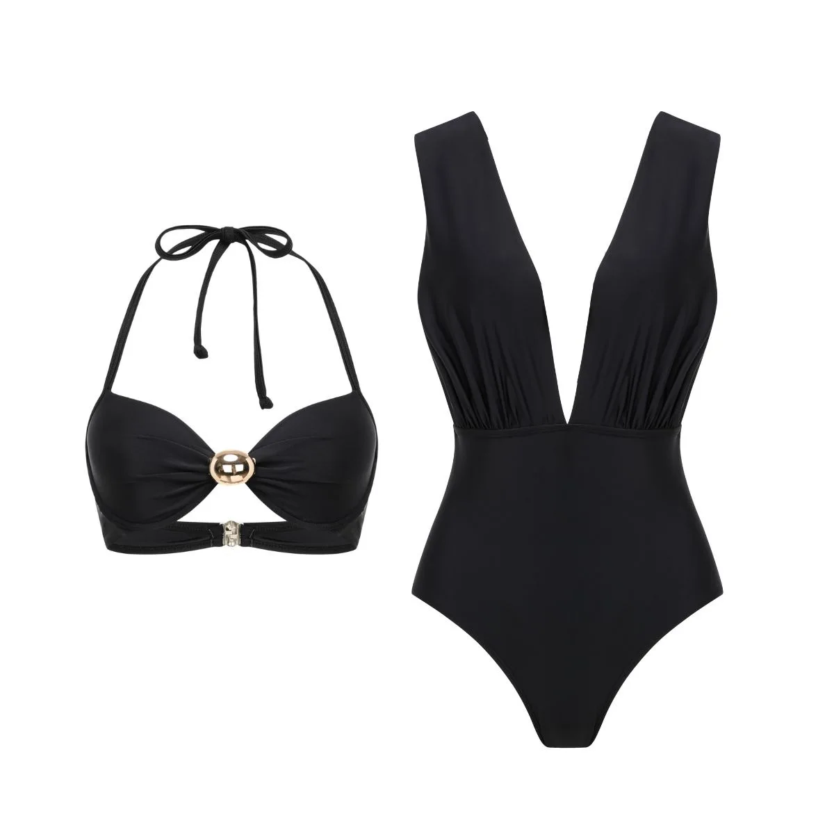 Maillot de bain 2 pièces Push Up pour femmes élégantes, une pièce, avec jupe haute fendue, Cover-up, Sexy, col licou, ensembles de Bikini, 2025