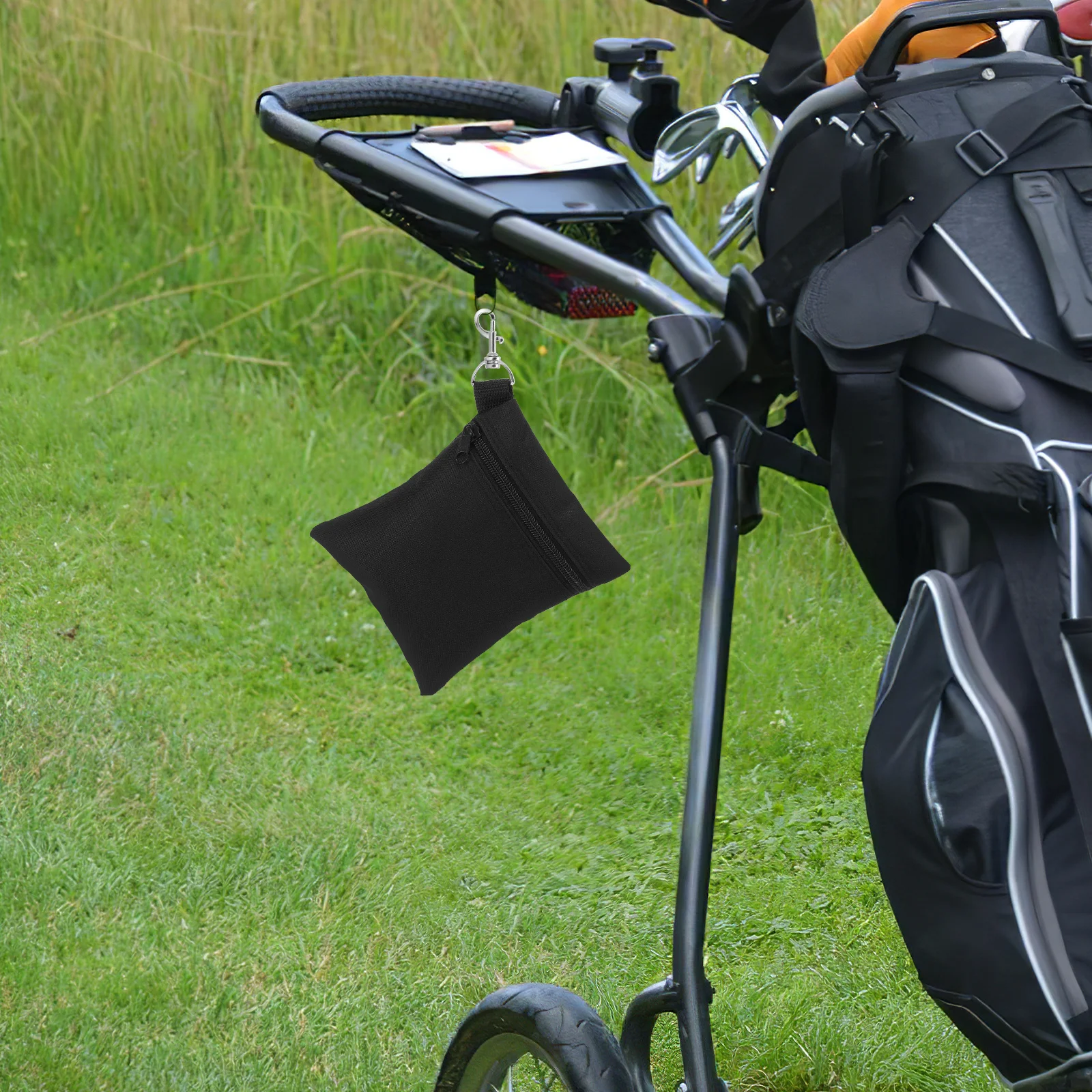 

3Pcs Portable Golf Organizer Pouch Tee Bag Black Oxford Cloth Durable Ball Holder Zipper Clip Golf Bag Accessory