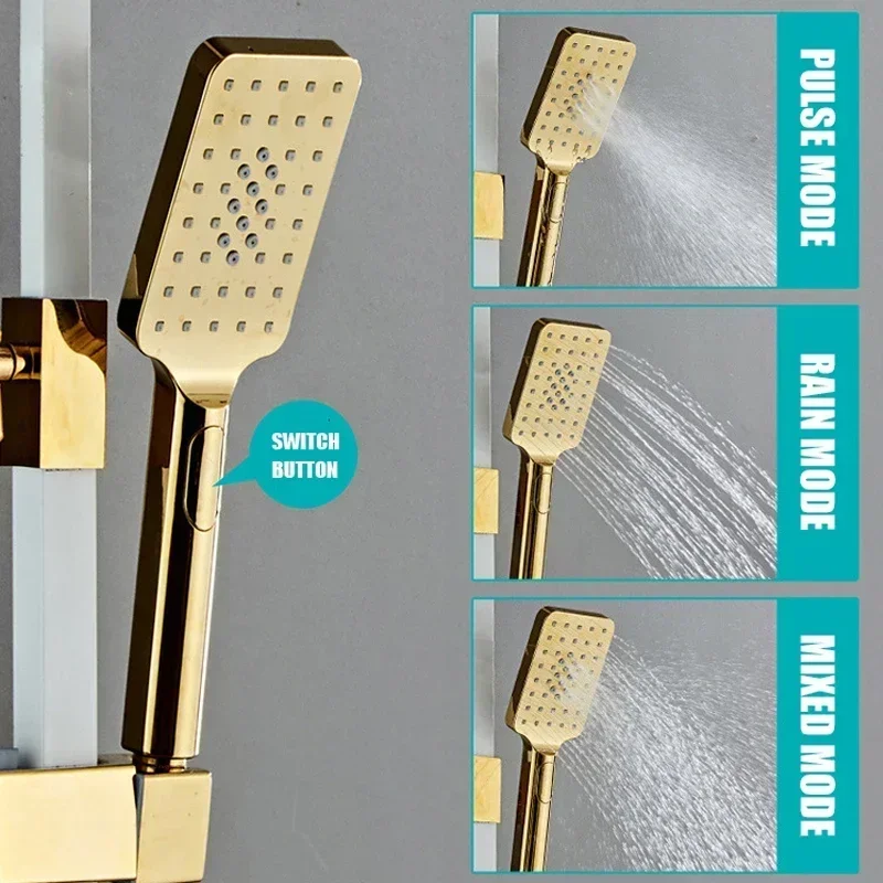 Juego de ducha termostática inteligente para baño, Sistema de ducha Digital, grifo de baño de lluvia para SPA, montaje en pared, grifo frío y caliente, oro blanco