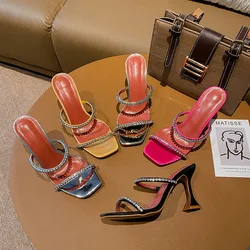 Fashion Womens Shoes 2025 High Heel Sandals Large Size Square Toe Suit Female Beige Buckle Strap Luxury High-heeled New Big Girl