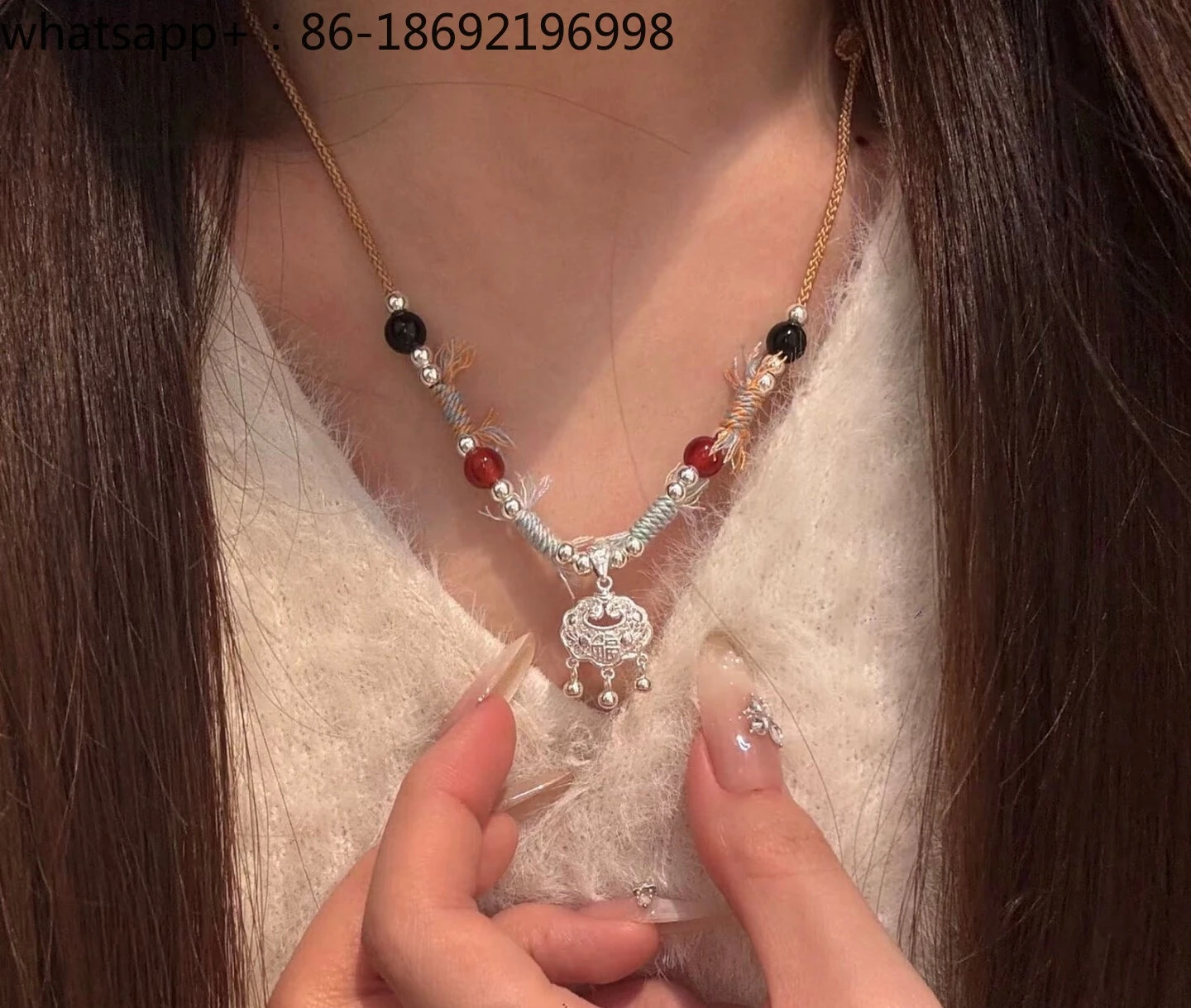 Pure Silver 999 Sterling Silver Lucky  Safety  Necklace Silver  Long Life  Pendant