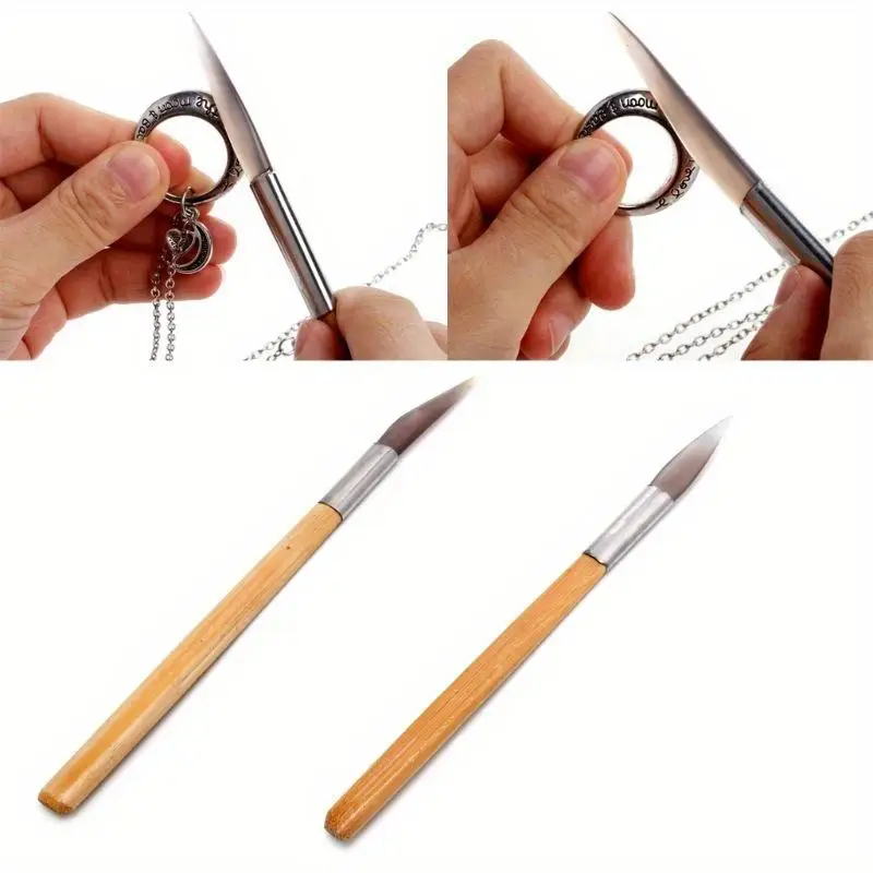 1Pc Bamboo Handle Agate Knife Wooden Handle Polishing Tool for Jewelry Maintenance