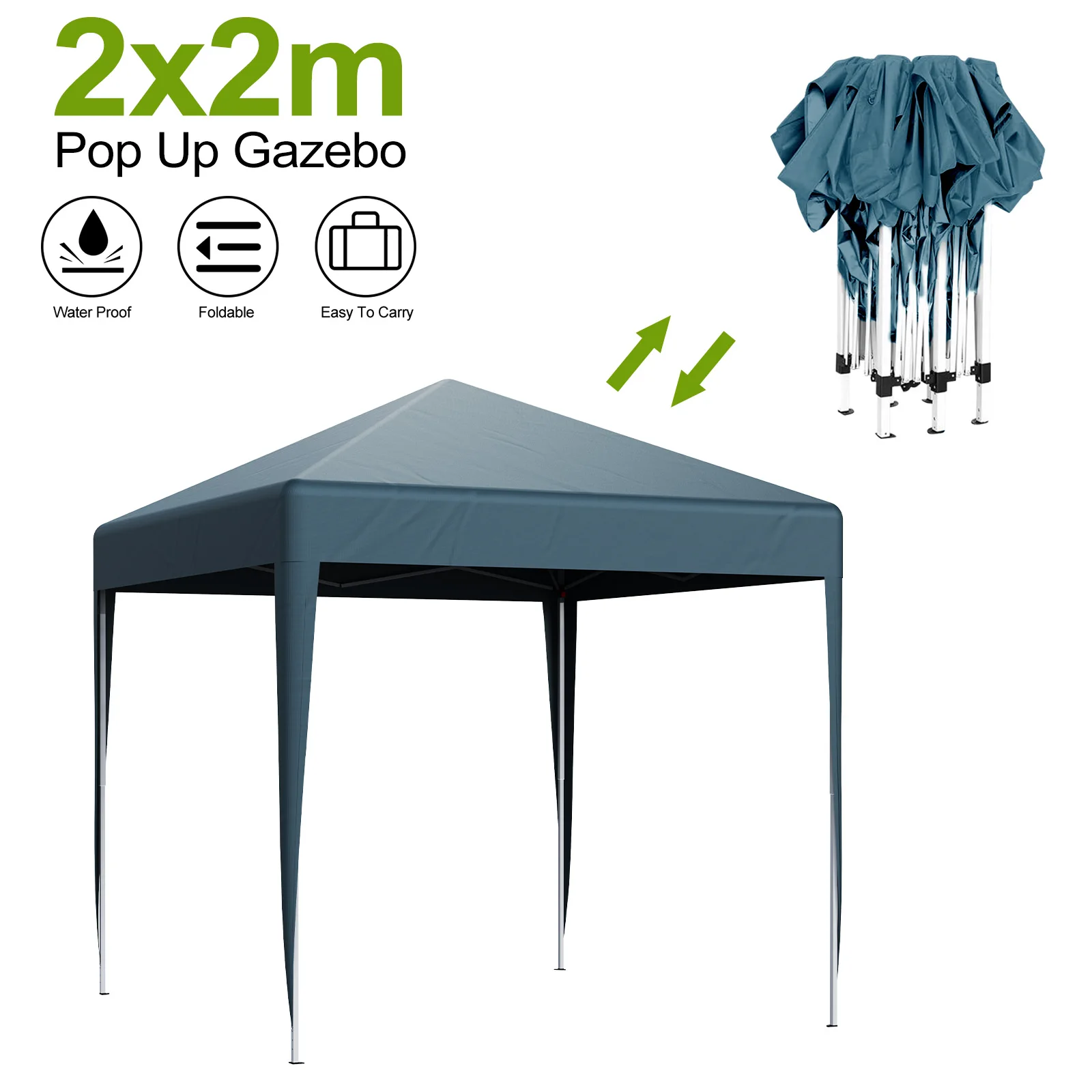 LOEFME 2m x 2m Pop up Gazebo Blue Waterproof Commercial Grade MarketStall Tent Outdoor Garden Party Wedding without Sides