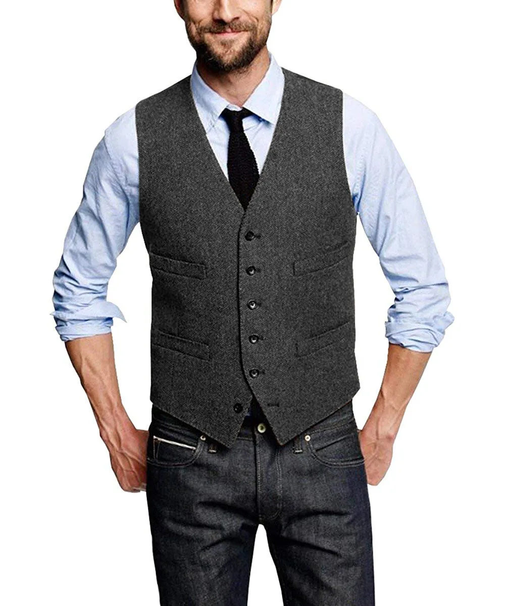 Herren anzug Weste Slim Fit V-Ausschnitt Woll spleiß westen Fischgräten muster Steampunk Weste Business Groom smen Anzug Weste