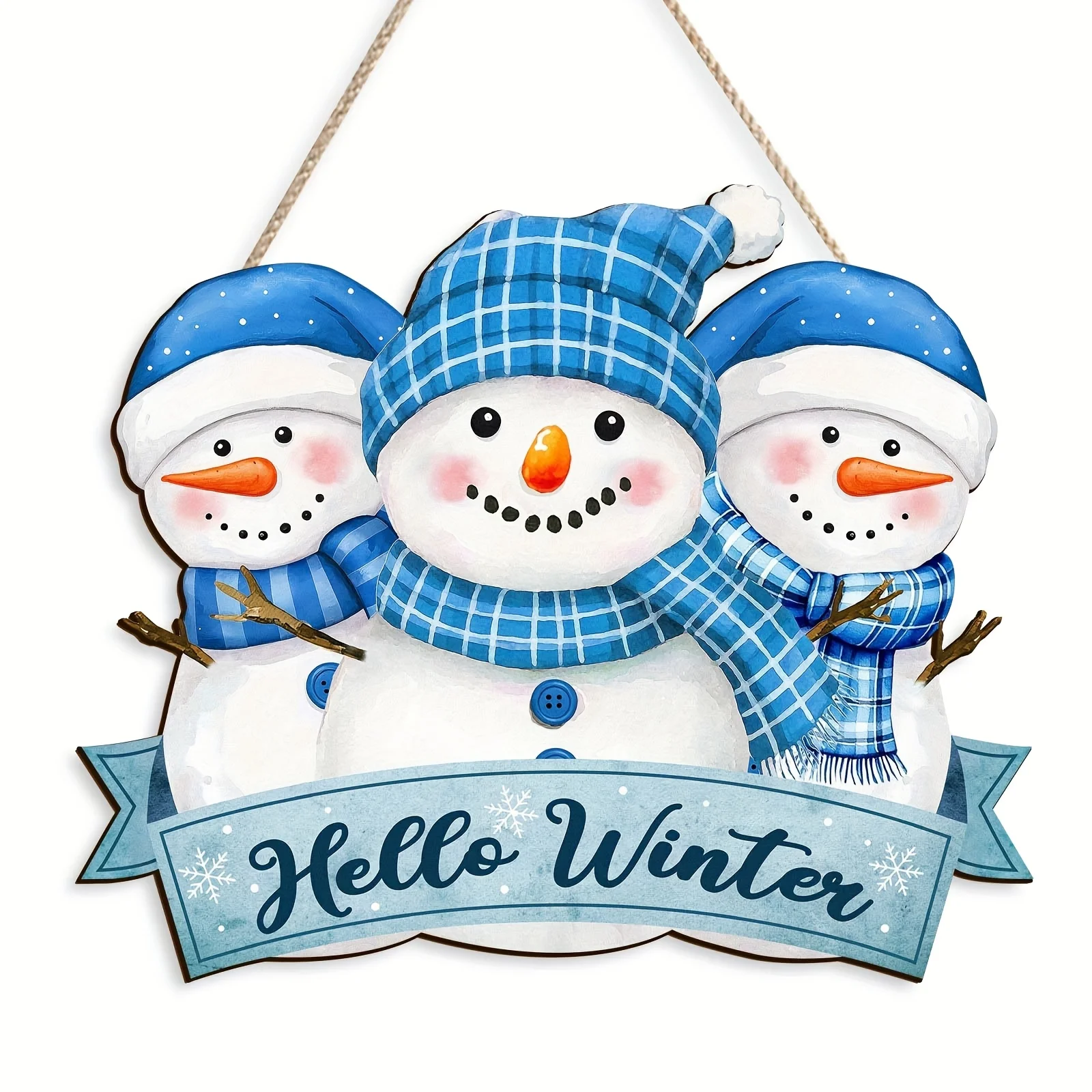 1. Hello Winter Snowman Wooden Hanging Sign,2D Flat Wood Cutout Plaque,Winter Christmas Wall Door Hanger for Home Holiday Decor