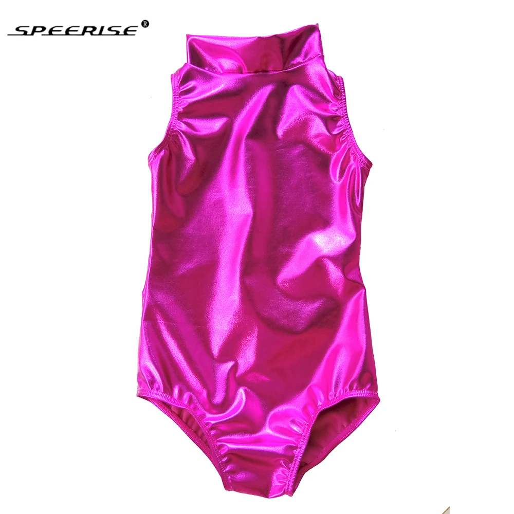 

SPEERISE Girls Shinny Metallic Sleeveless Ballet Dance Leotard Kids Teens Updated Toddler Workout Gymnastic Halloween costume
