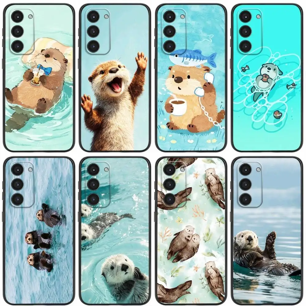 Cute Sea Otter Phone Case For Samsung Galaxy A20,21s,22,31,32,52,53,72,73,80,91 Soft Liquid Silicone Black Cover