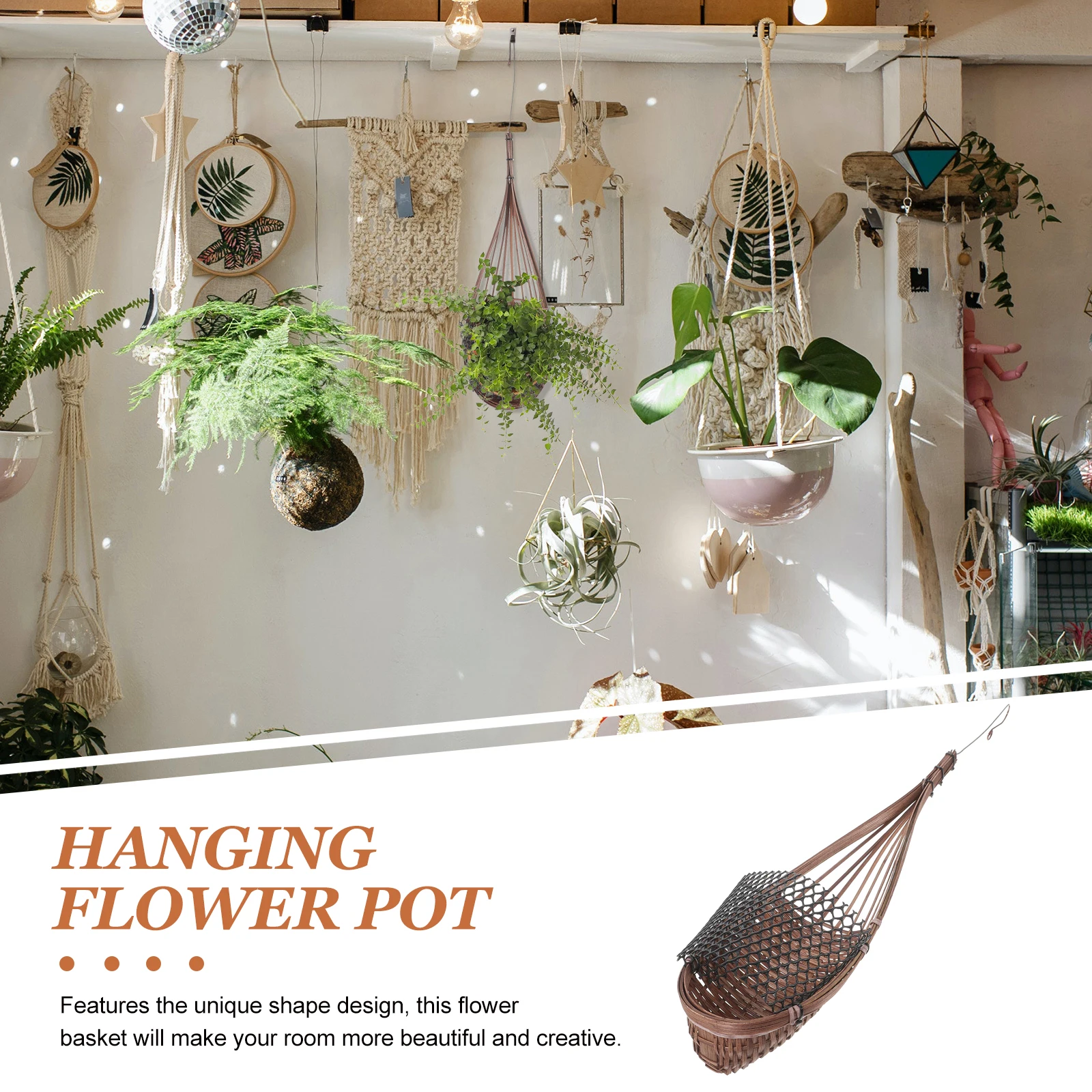 

Bamboo Hanging Basket Flower Pot Planter Indoor Plants Wall PP Vase Decor Balcony Holder Container Vintage Style Creative Design