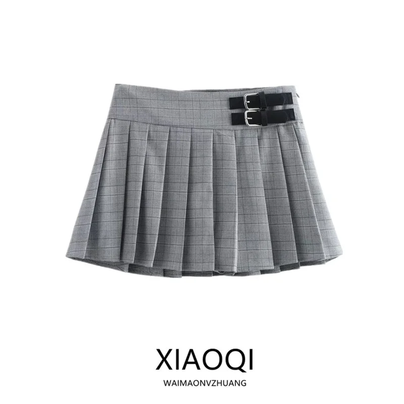 Spring 2025 Women's A-Line Plaid Skirt Wide Pleats Midi Skirt Ele New Arrival Faionable Versatile mid Waist ort Skirt
