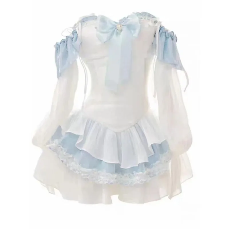 Vestido azul de Lolita, conjunto ajustado sin mangas, minivestido de fiesta, moda de verano, 2024