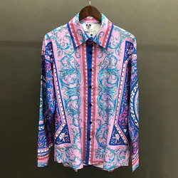 Retro Ethnic Palace Print Shirt Fashion Long Sleeve Hip Hop Party Stagewear Social Shirt Bohemian Holiday  Print Shirt For Men