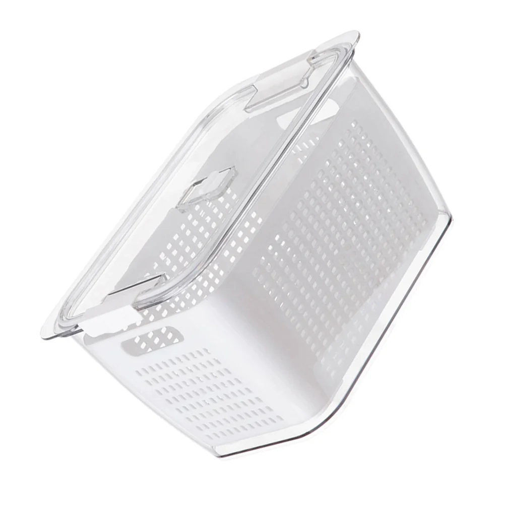 

Colander Double Storage Basket Shelves Refrigerator Food Container Box Clear White