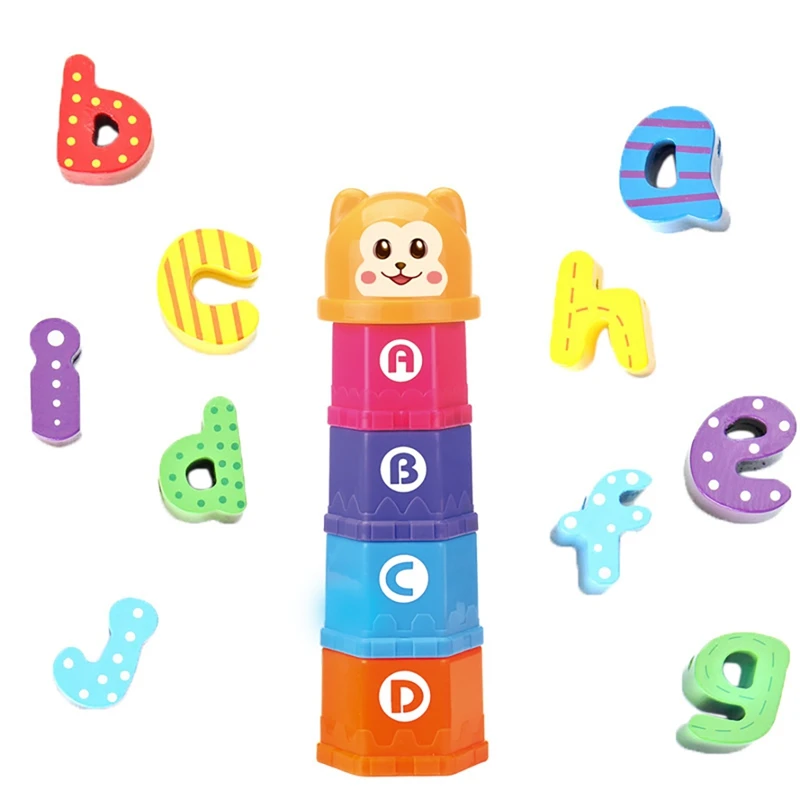 Baby Stacking Cups Children's Educational Bear Building Blocks Stacking Cups Digital Fruit Hexagonal Water Bath Toys A