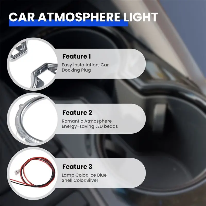 ABHX-Car LED Central Cup Holder Lights Interior Decorative Lamp Atmosphere Ambient Light Ice Blue For Toyota Camry 2018-2022