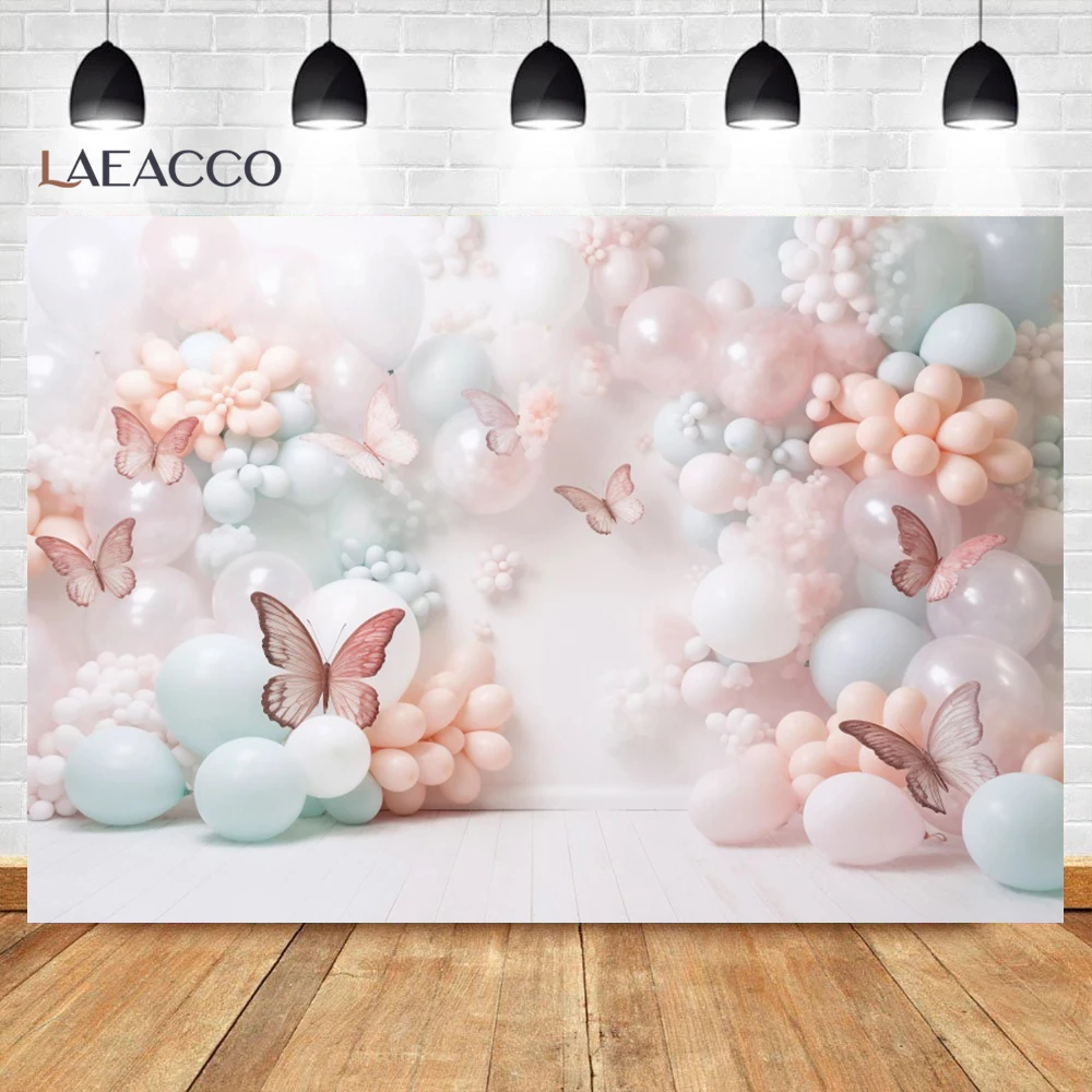 Flowers Butterfly Girls Birthday Backdrop Balloons Arch Door Baby Shower Cake Smash Portrait Photography Background Photo Studio