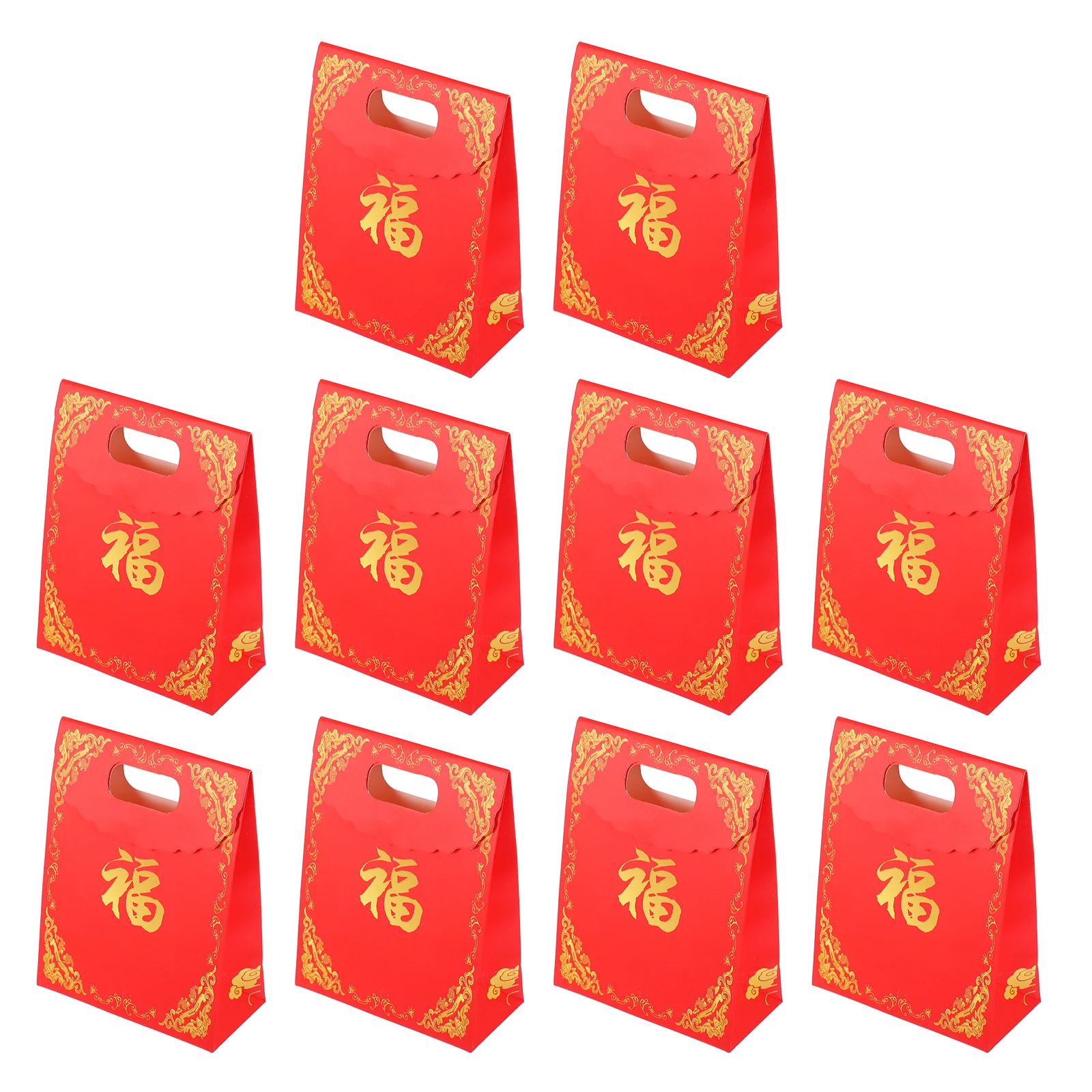 

10 Pcs Fu Word Gift Bag New Year Storage Pouch Chinese Style Red White Cardboard Present