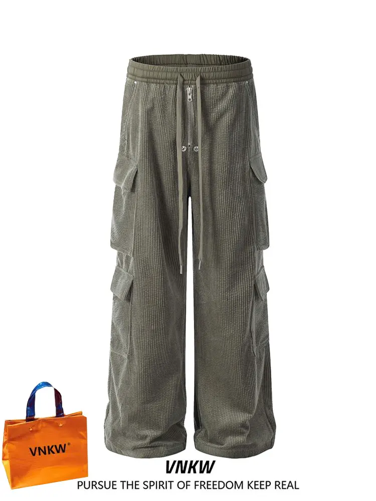 

American Style Corduroy Wide Leg Workwear Trousers for Men Casual Loose Couple Straight Cut Loose Long Trousers