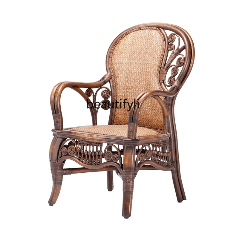 

Single Backrest Rattan Chair Full Rattan Chair Balcony Rattan Chair for Enjoying the Cool Single Leisure Chair