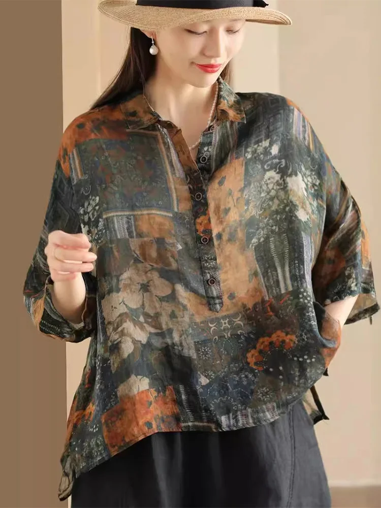 Max LuLu 2024 Korean Summer Women Fashion Linen Shirts Loose Printed Casual Chiffon Blouses Ladies Classic Vintage Big Size Tops