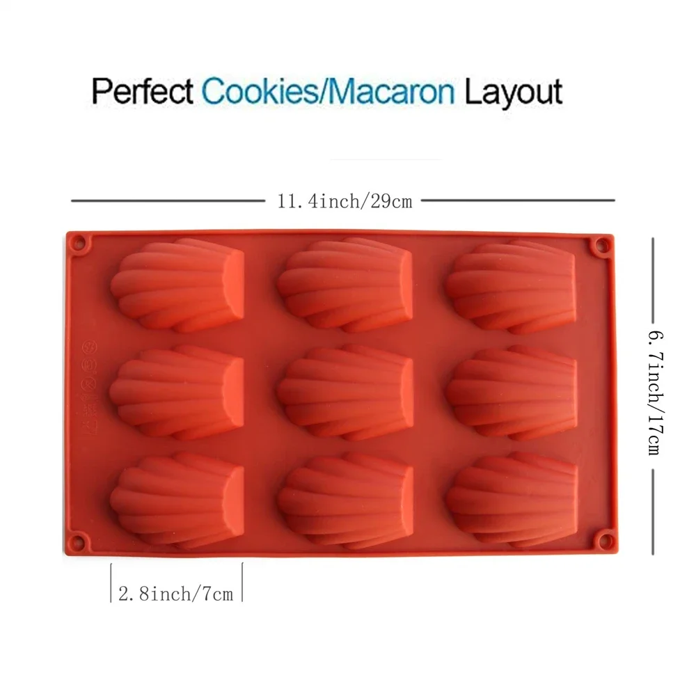 2 Pcs Silicone Madeline Cookies Pan 9 Cavities Madeline Mold Nonstick Baking Pan for Make Madeleine Cookies Baking Tool