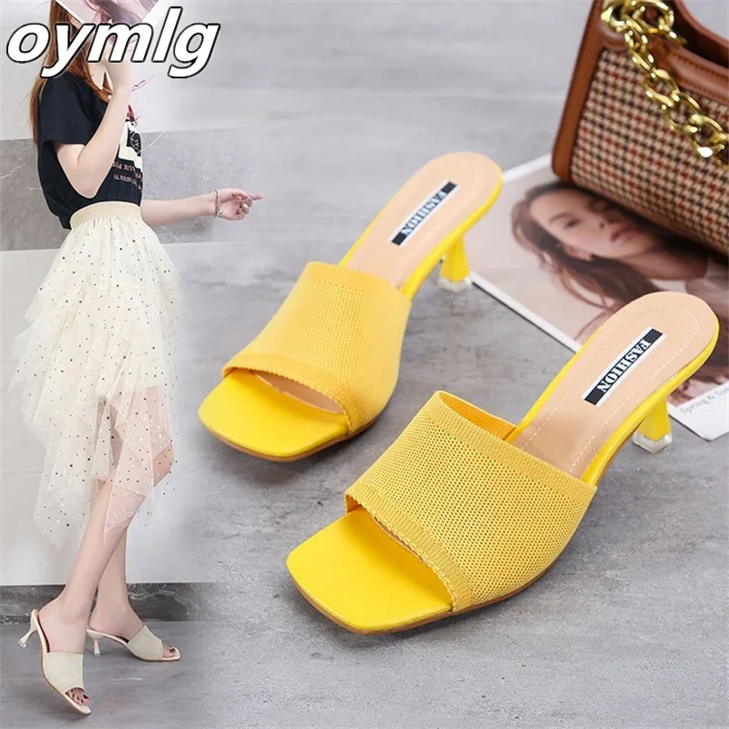 

Slippers women wear flying woven 2024 new fashion trend low-heeled net red thin-heeled sandals heels women pumps