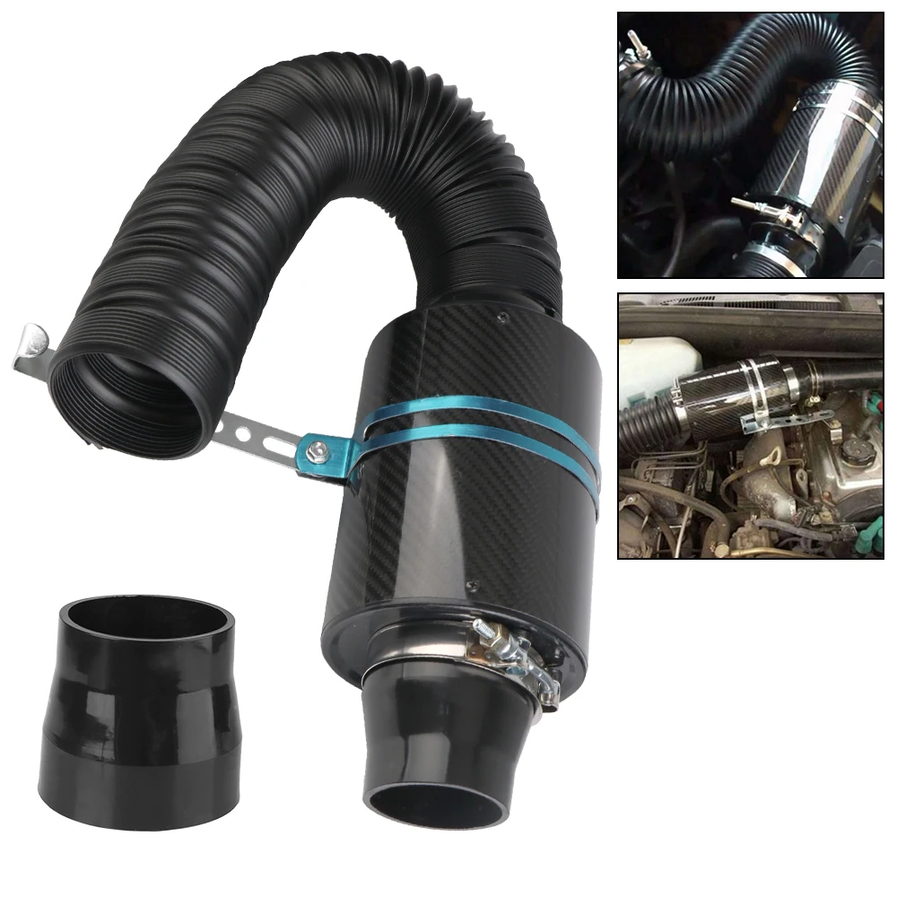 Pipe Hose Kit 1 Set Universal Feed Enclosed Intake Induction Fiber Intake Filter Box Car Carbon Fibre Cold Air Filter