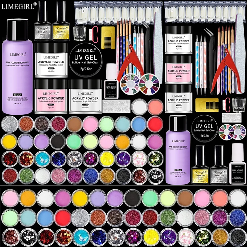 

Nail Acrylic Powder and Liquid Monomer Nails Art Decoration For Manicure Set Kit Crystal Nail Glitter 3D Nail Tips Carving Tools