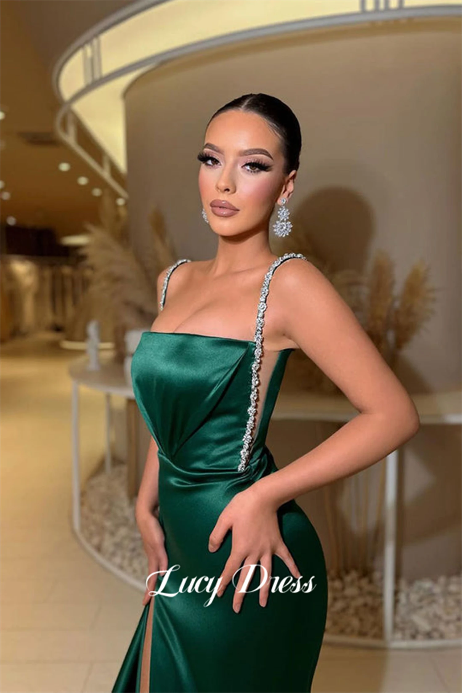 

Lucy Evening Dress Satin Ball Gown Green Grace Shiny Decoration Mermaid Sharon Happy Dresses Elegant Party Women Luxury New