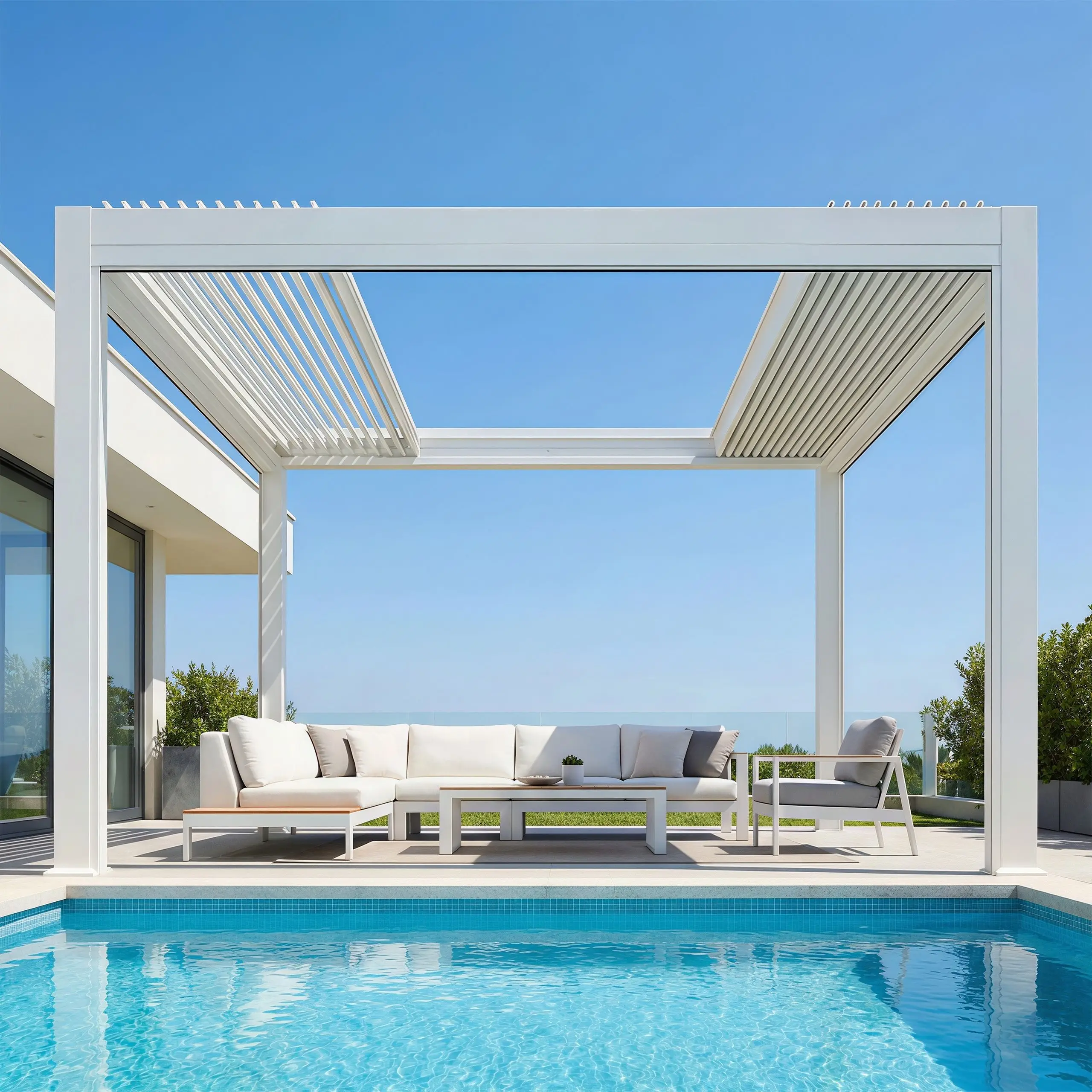 Villa Swimming Pool Aluminum Alloy Pavilion Rainproof Sunproof Heavy Duty High End Pergola Corrosion Resistant Party Gazebo