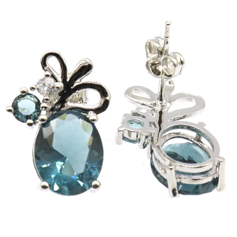 Buy 3 Get 1 Free 18x11mm Lovely Cute Flowers Shape London Blue Topaz White CZ Daily Wear Silver Earrings