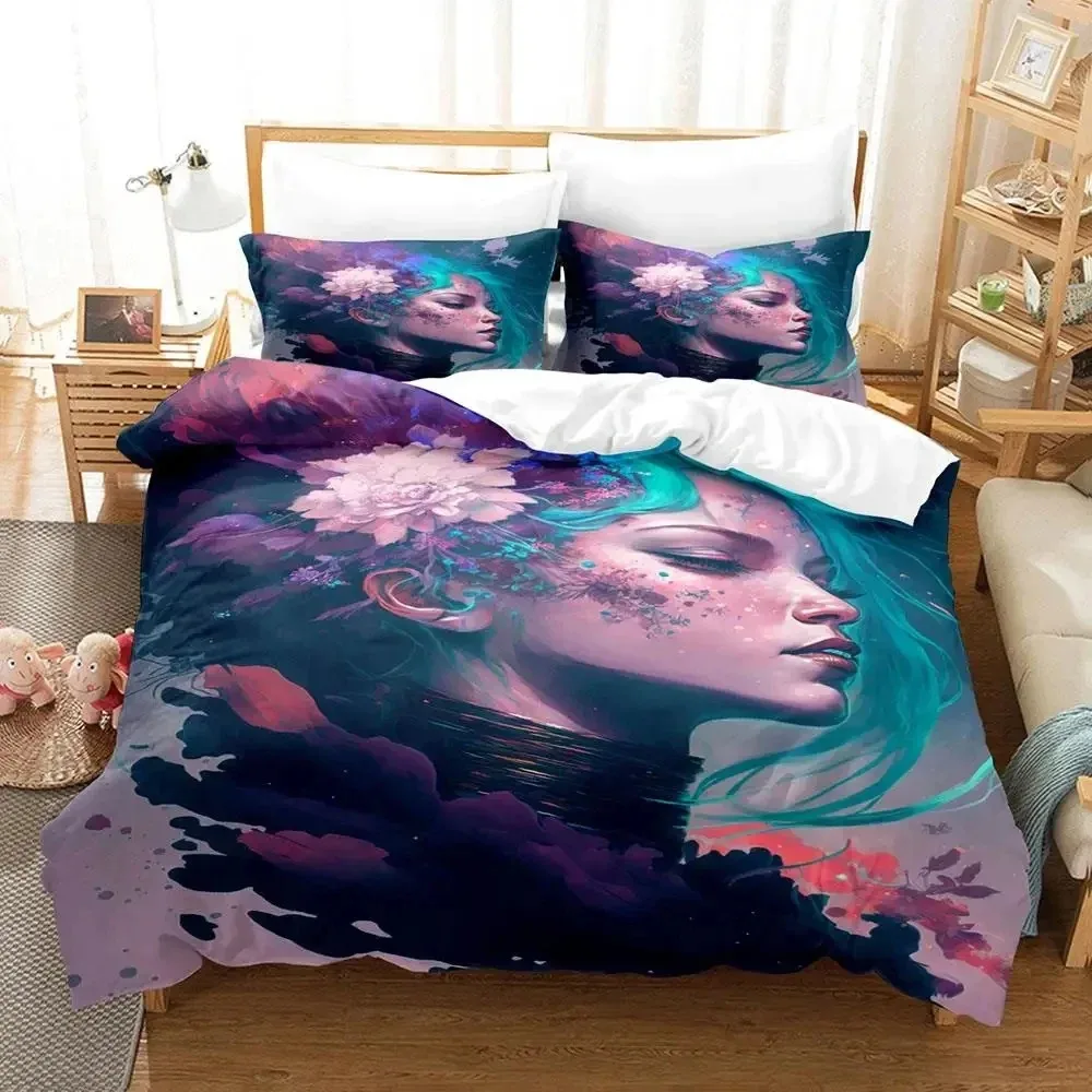 Juego de cama con estampado 3D de Madre Tierra Blackligh, funda nórdica, funda de edredón, funda de almohada, edredón king Queen Size para niños y adultos