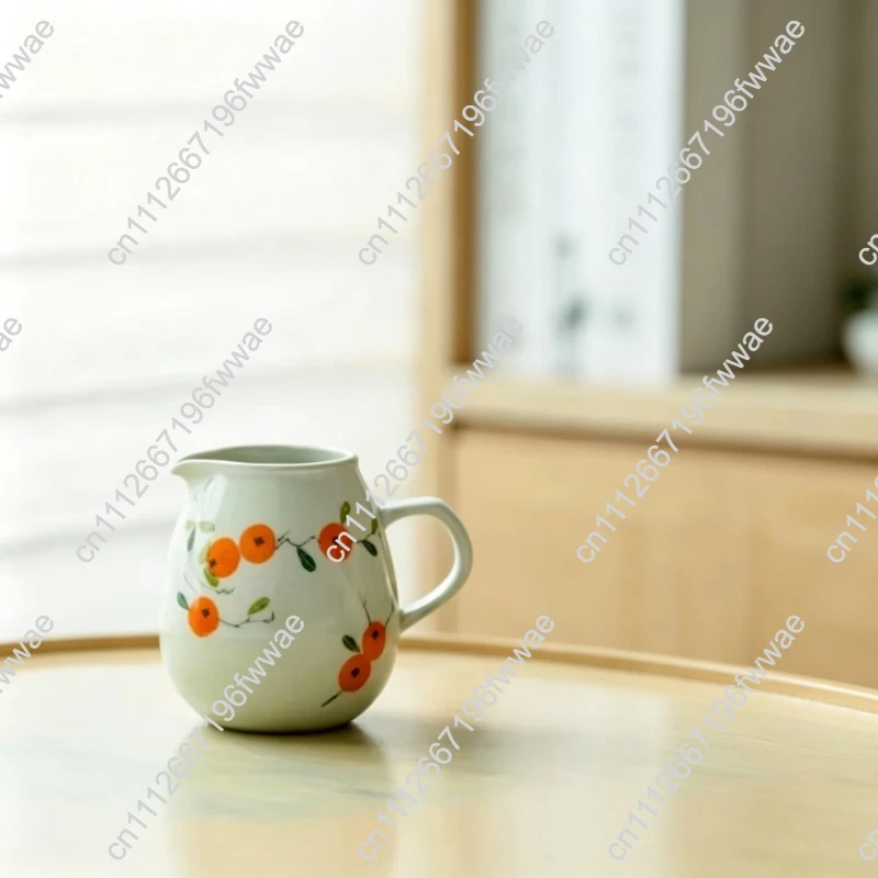 140ml Hand-Painted Persimmon Teapot Retro Plant Ash Glaze Chinese Kung Fu Tea Brewing Pot with Filter for Tea Lovers