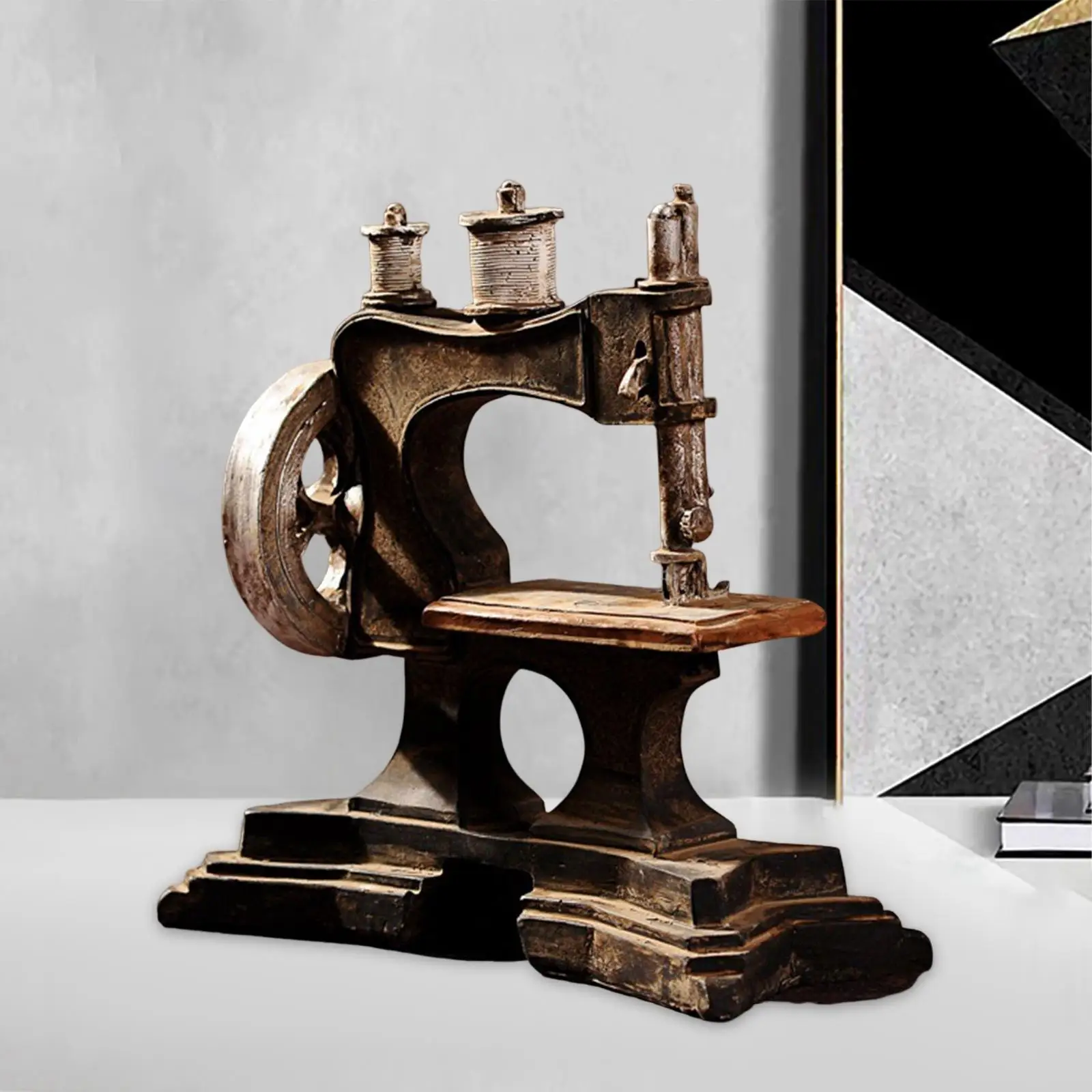 Antique Style Sewing Machine Resin Statue Entrance Home Figurine Sculptures