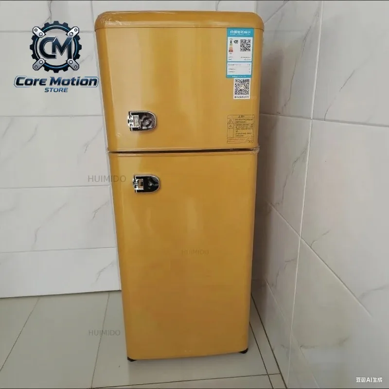 102L Double Door Refrigerator Retro Refrigerator Upright Freezer Bottom Refrigerator Top-freezer for Home Hotel Office Use