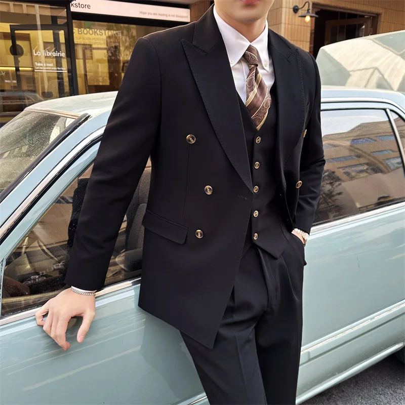 Traje de tres piezas H5 para hombre, traje ajustado de estilo coreano para boda, novio y padrino de boda, ropa formal informal de negocios