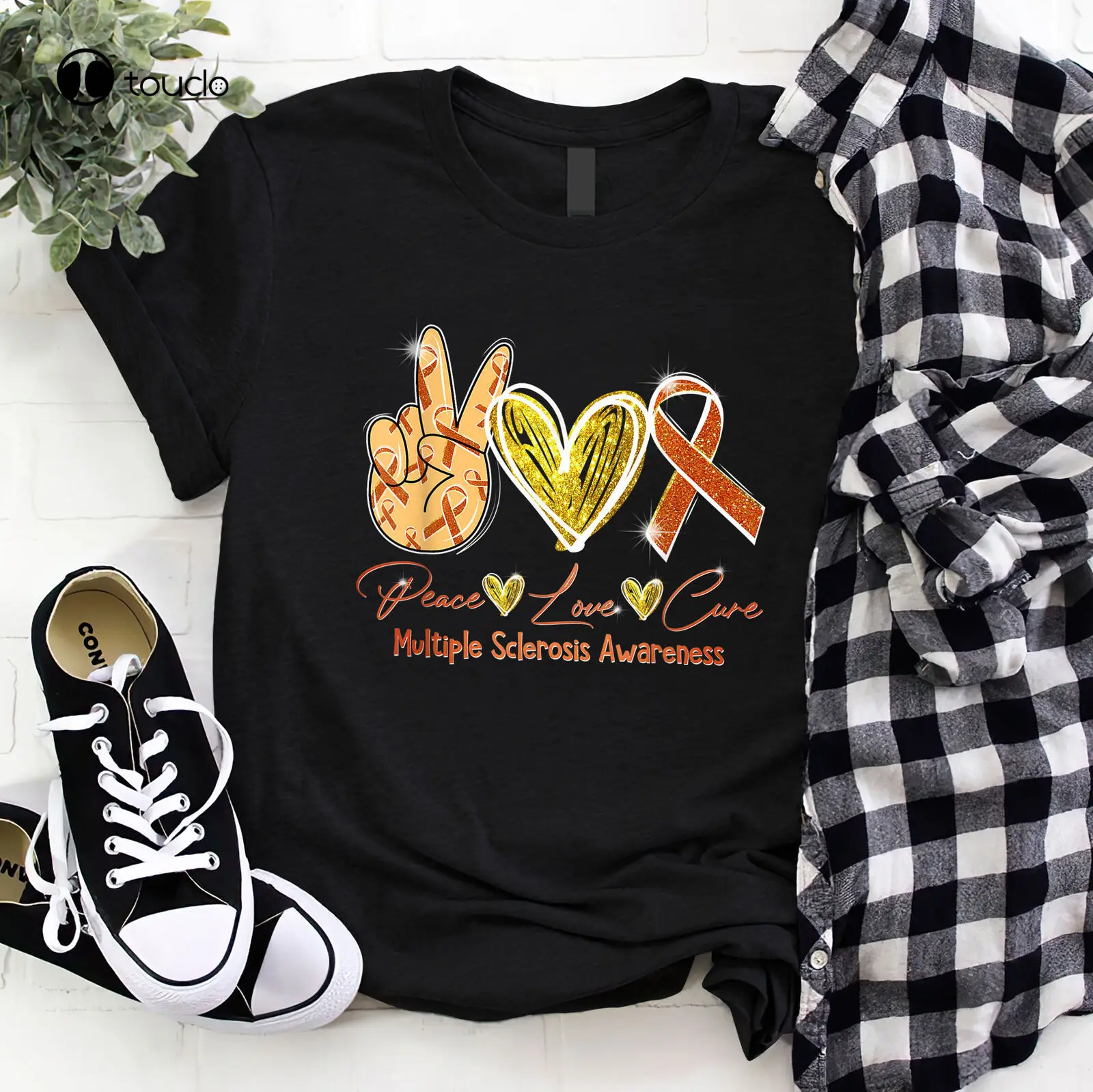 Multiple Sclerosis Awareness Peace Love Cure Fighter Unisex Tshirt S-5XL Black graphic shirts