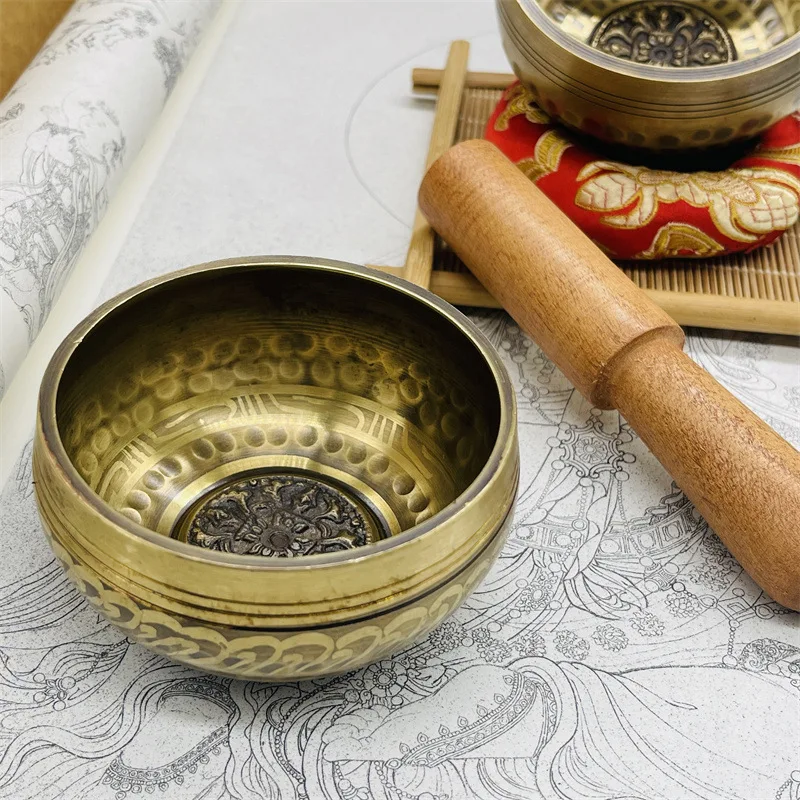 Tibetan Brass Singing Bowl, Yoga Meditation Bowl for Sound Healing Stress Relief, Buddha Mindfulness Bowl Handmade Instrument view 6