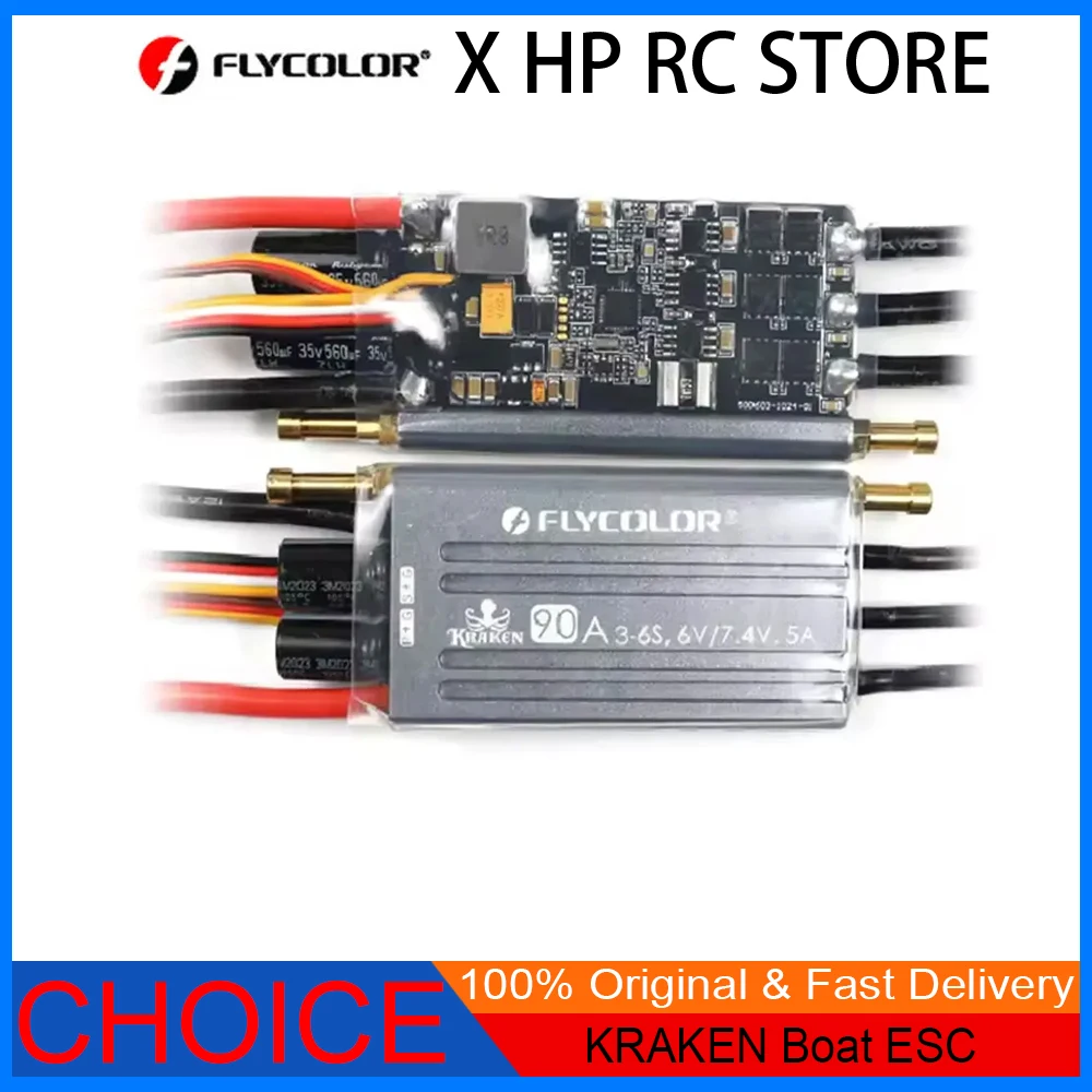 FLYCOLOR KRAKEN 보트 ESC – 40/60/90/120/150/180A, 방수, 3-6S, 6V/7.4V 듀얼 BEC, RC 보트용 32비트