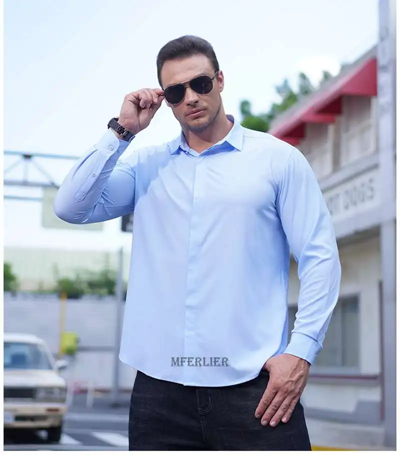 plus size 12XL 10XL 14XL 165kg spring Men Shirt long Sleeve Purple Black navy blue Business formal office wedding dress Shirt