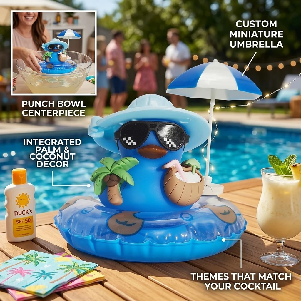 Nuevo Adorno para el Tablero del Auto, Patito Amarillo de Verano con Sombrero de Coco y Patineta, Patito de Goma para Apretar, Linda Decoración para Auto 2026, 1 Pieza