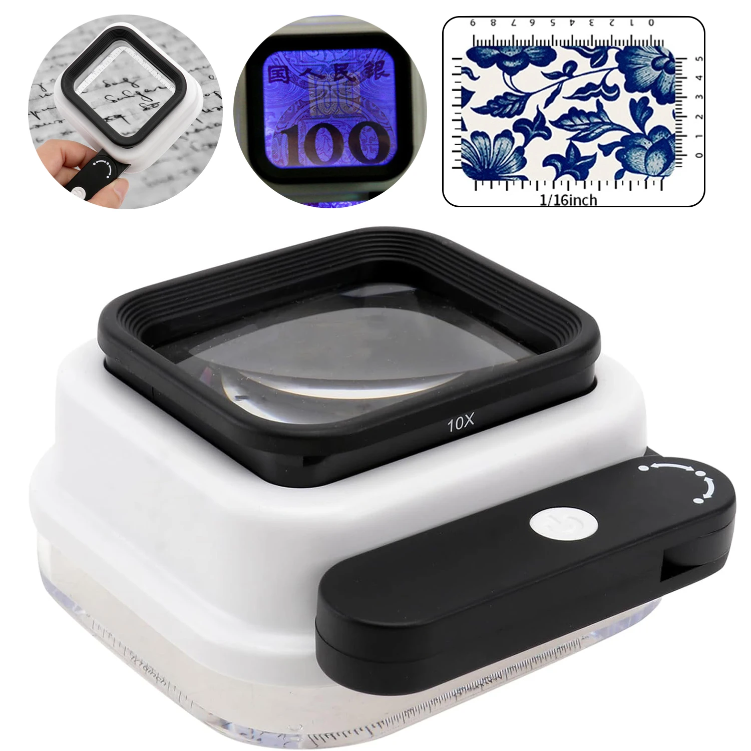 

10X/15X/20X Magnifying Glass with light 4LED/4UV & Scale Loupe magnifier lamp with reading magnifying glass for children adult