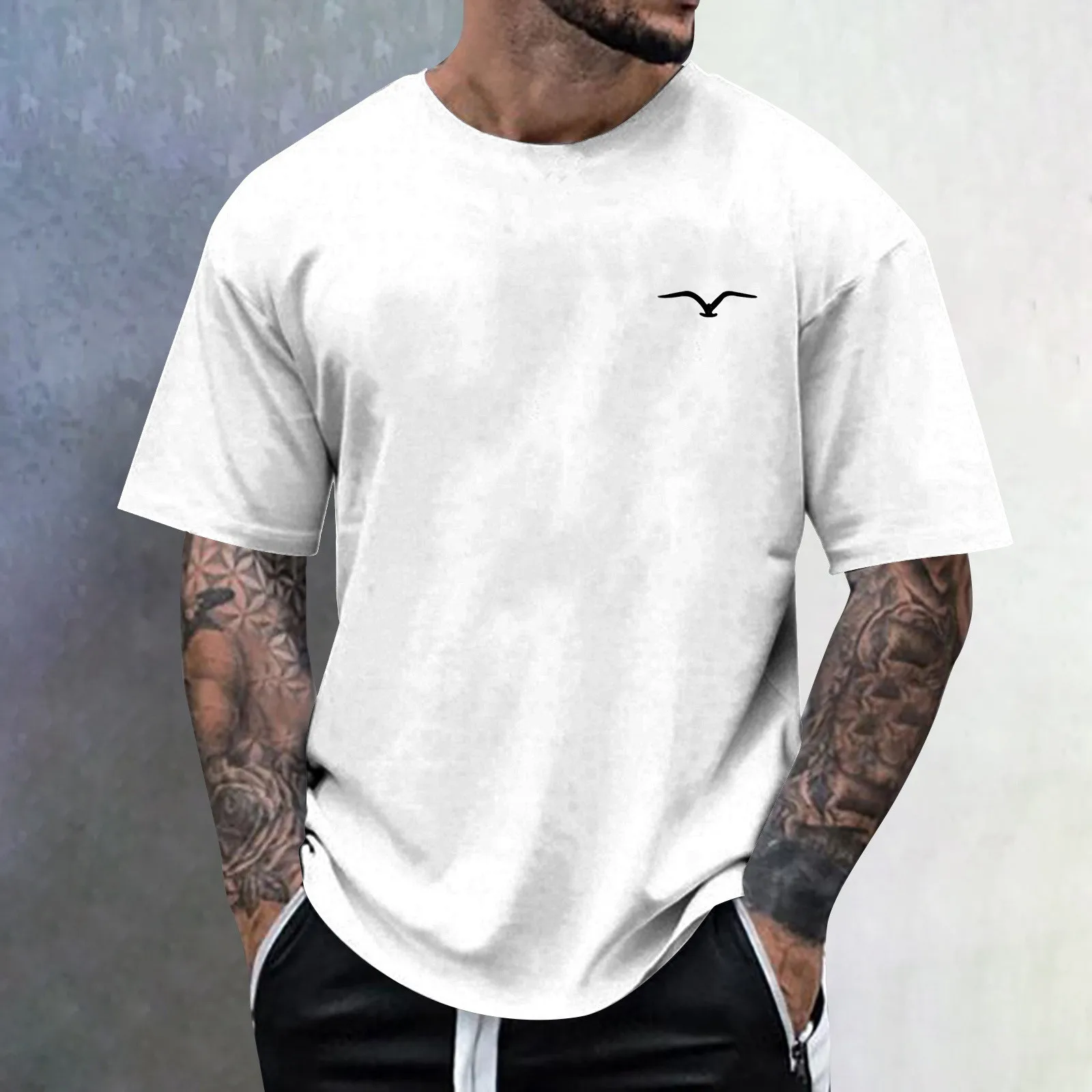 Seagull Printed Men's Sport Casual T-Shirts Summer Fashion Short Sleeve Crewneck White Tees Top 2024 Fashion Slim Fit Clothing