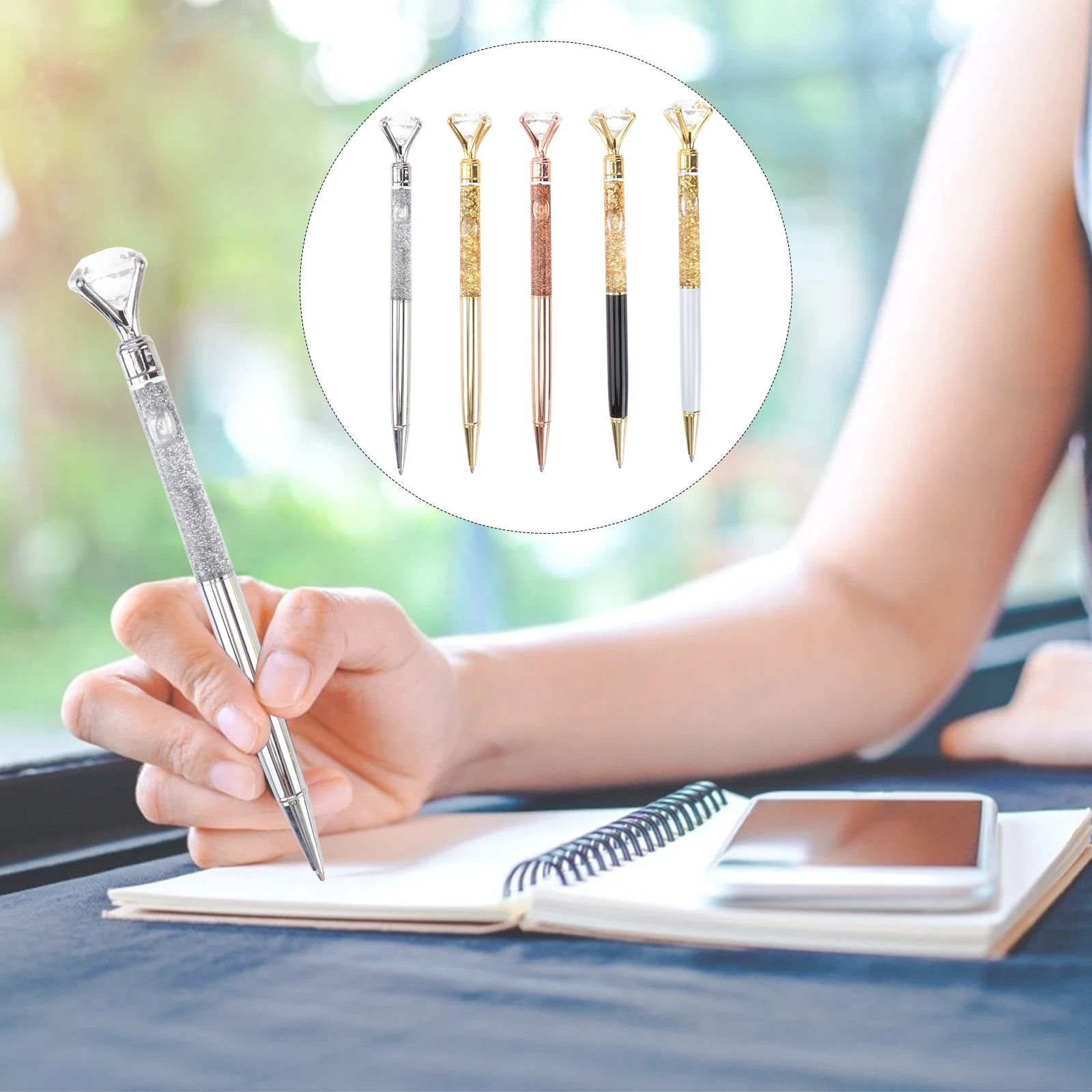 

5 Pcs Metal Pen Metallic Diamond Ballpoint Pens Silver Ball-point Roller Fashionable Office