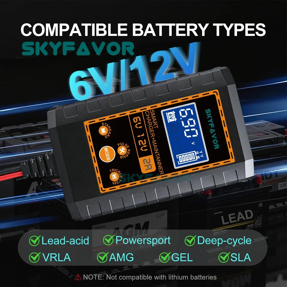 Universal 6V 12V Lead Acid Battery Charger 6V 12V 2A Automatic Smart Pulse Repair Gel Agm EFB Car Motorcycle Battery Charger