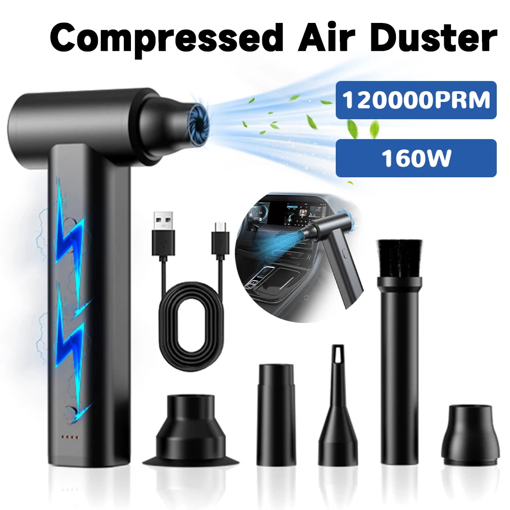 2 in 1 Air Blower & Vacuum Cleaner 120000PRM Cordless Duster Blower USB Rechargeable Car Dryer Air Blower for Keyboard Cleaning