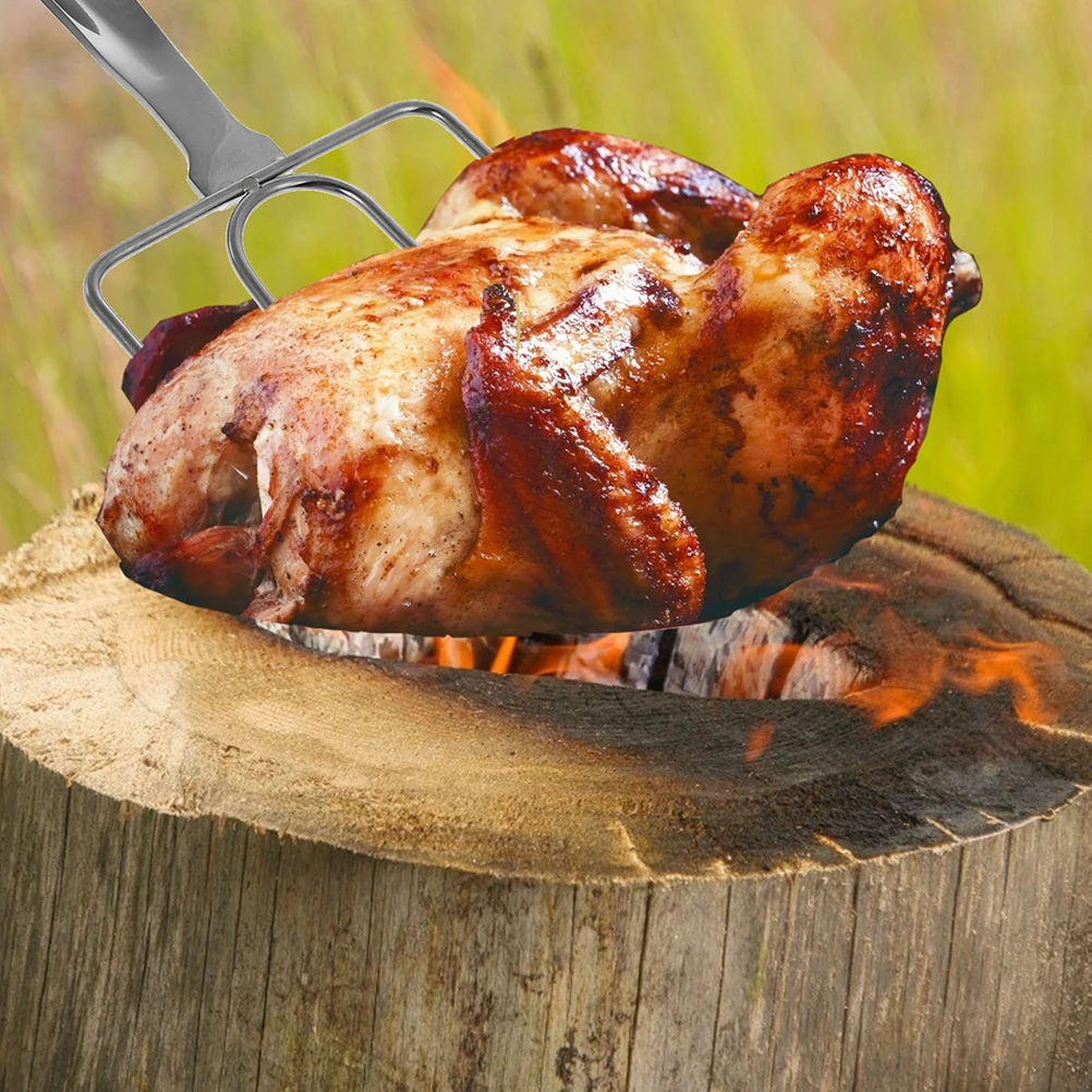 

2pcs Stainless Steel Bbq Fork Multi-Function Turkey Lifter For Roasting Meat Outdoor Grilling Tool Reusable Grill Fork For