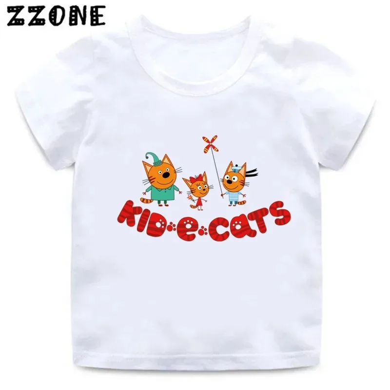 Russian Cartoon Kid-e-cats Kids T-Shirts Three Kitten Funny Girls Clothes Baby Boys T shirt New Summer Children Tops,ooo5411