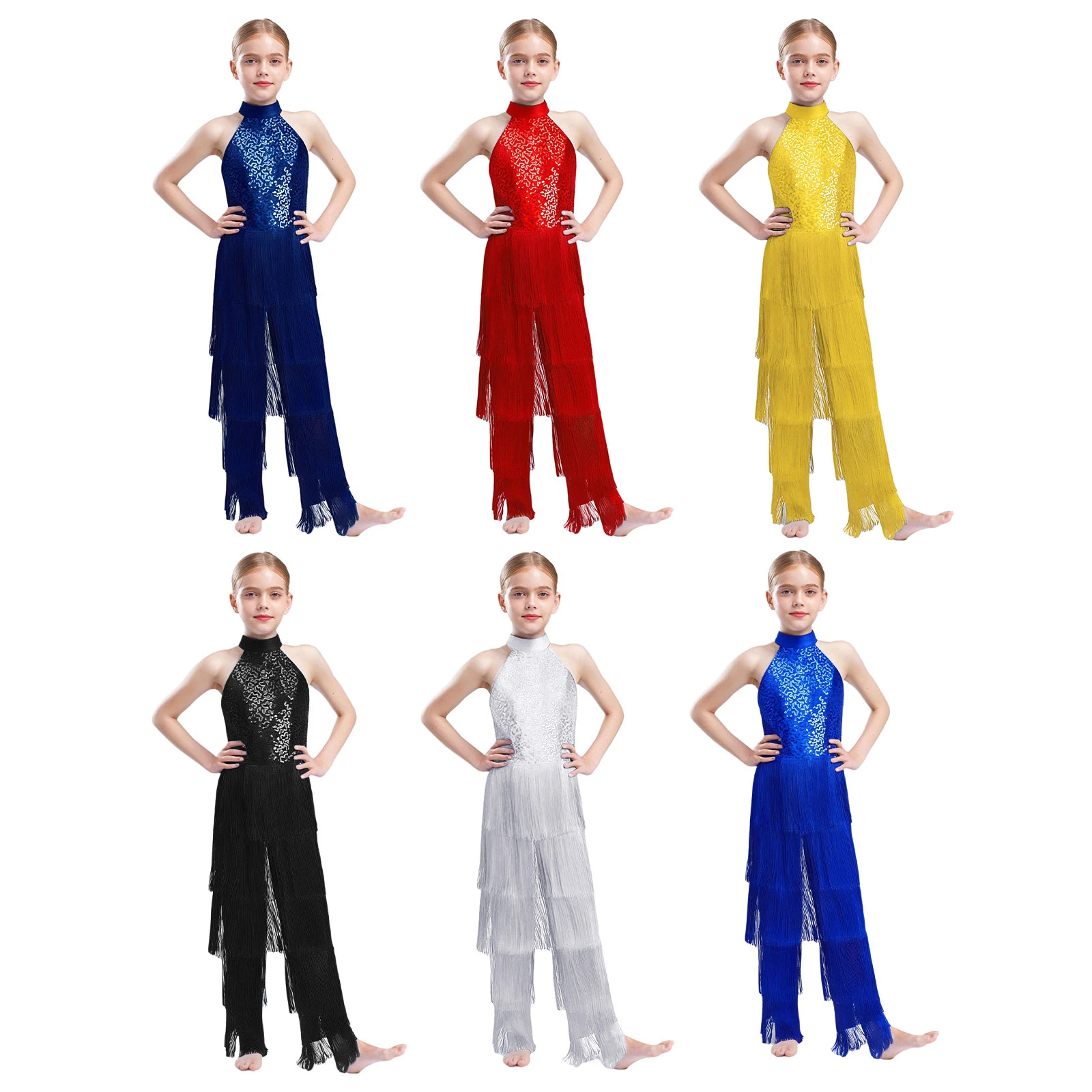 بدلة رقص تشا تشا تشا اللاتينية للأطفال البنات بدون أكمام مُزينة بالترتر لأداء رقص التانغو السامبا